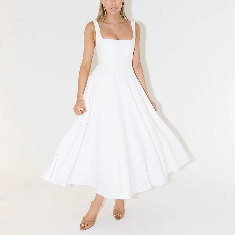 Women's A-line maxi dress with square neckline and flowing fabric Mune Fashion