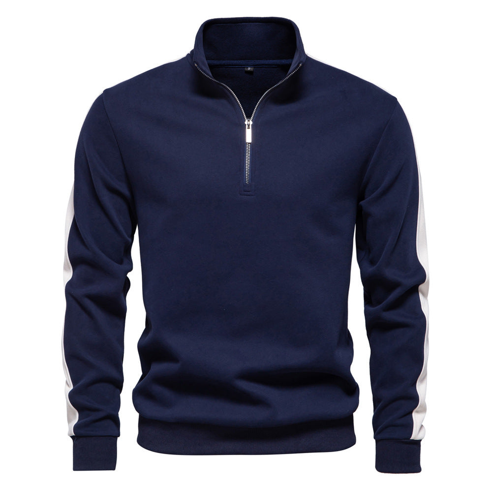 Men's stand-up collar sweater with short zipper and contrast side stripes Mune Fashion
