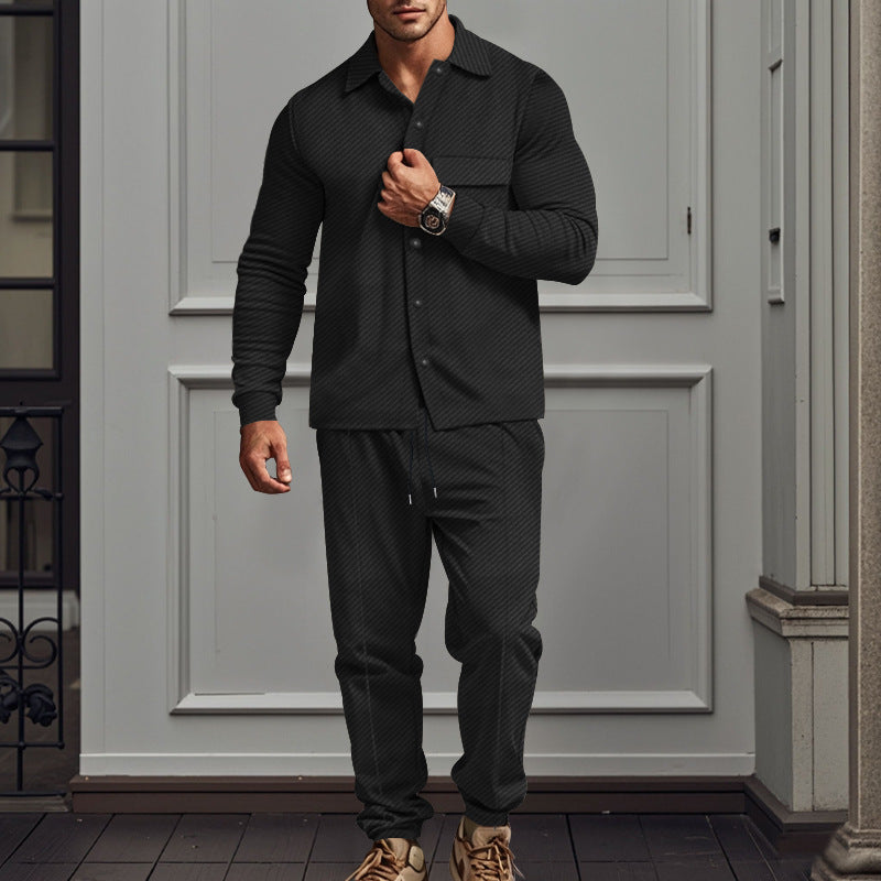Men's finely structured shirt jacket and sweatpants set with a slim fit Mune Fashion