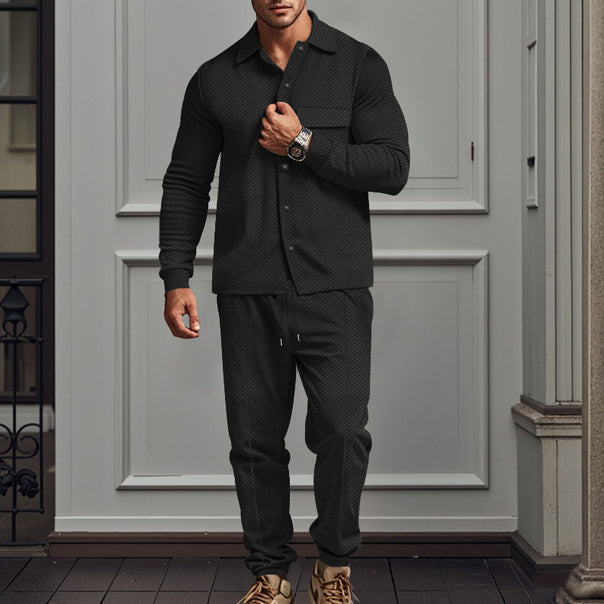 Men's finely structured shirt jacket and sweatpants set with a slim fit Mune Fashion