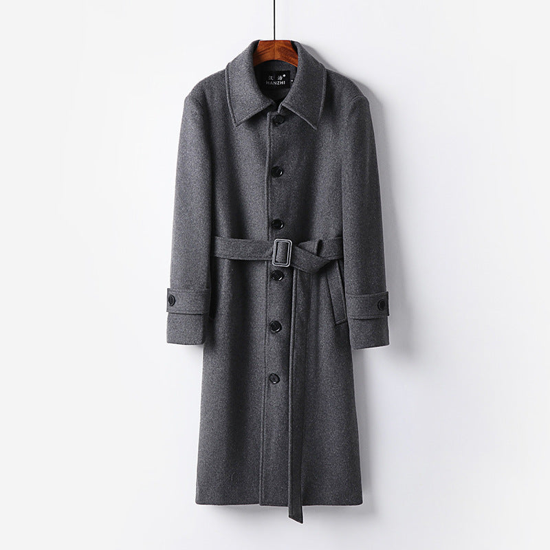 Men's Tailored Wool Blend Coat with Ties and Concealed Button Placket Mune Fashion