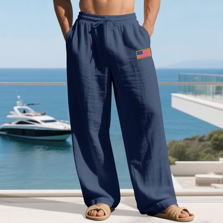 Men's Casual Leisure Pants with Elastic Waistband and Practical Side Pockets Mune