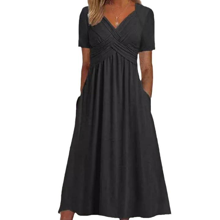 Women's airy midi dress with V-neck, wrap look, empire waist, and pockets Mune Fashion