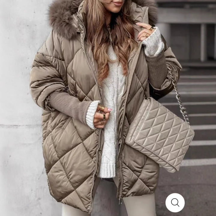 Women nan wide-cut quilted winter parka with hood faux fur trim and ribbed cuffs Mune Fashion