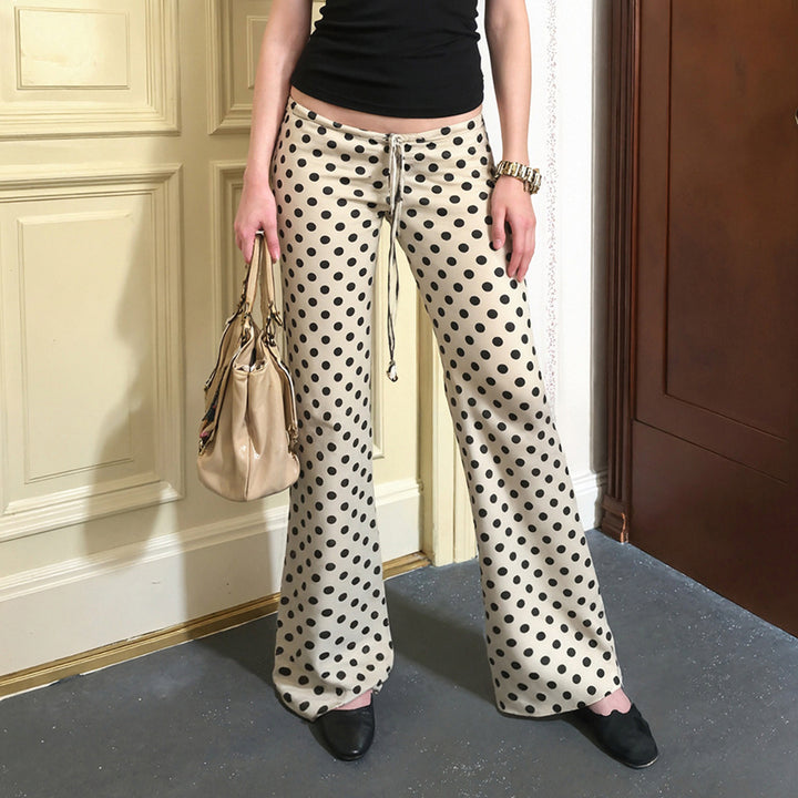 Women's high-waisted jersey pants with polka dot pattern and drawstring waistband Mune Fashion