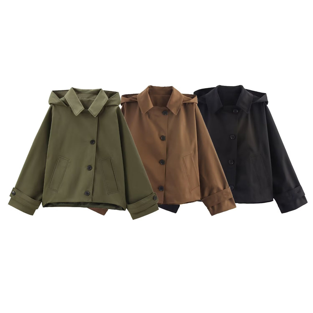 Women's short jacket with oversized hood, boxy silhouette and cuffed sleeves Mune Fashion
