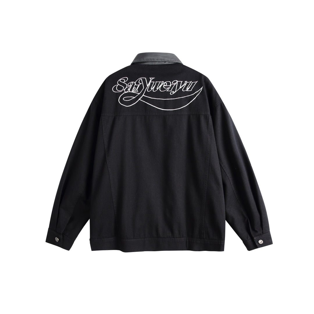 Unisex Oversize Canvas Shirt Jacket with Contrasting Faux Leather Collar Mune Fashion