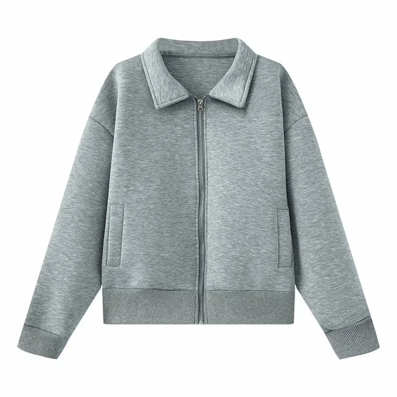 Ladies casual sweatshirt jacket with full zip and shawl collar Mune Fashion