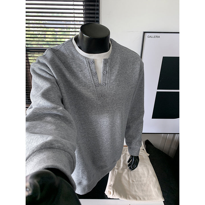 Men's Henley sweatshirt with button placket, oversized fit & ribbed cuffs Mune Fashion