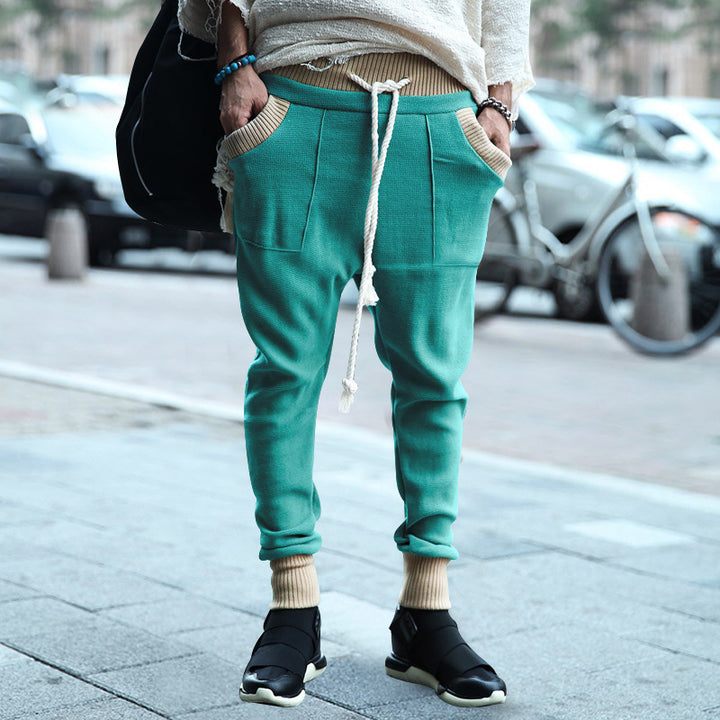 Men's structured knit joggers with dropped crotch, wide ribbed waistband and decorative drawstring Mune Fashion