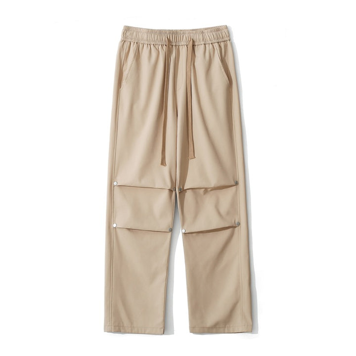 Women Loose Fit Cargo Pants with Snap Button Panels and Drawstring Waist Mune Fashion