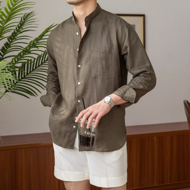 Men's Long Sleeve Shirt with Stand Collar Mune Fashion