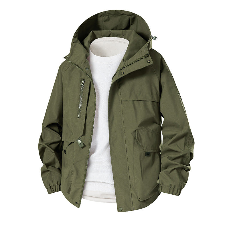 Men's Lightweight Waterproof Functional Jacket with Hood, Multi-Pockets and Raglan Sleeves Mune Fashion
