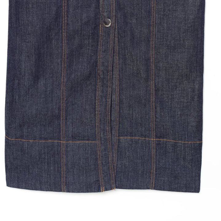 Women's Sleeveless Denim Maxi Dress with Shirt Collar, Tailored Silhouette and Continuous Snap Button Placket Mune Fashion