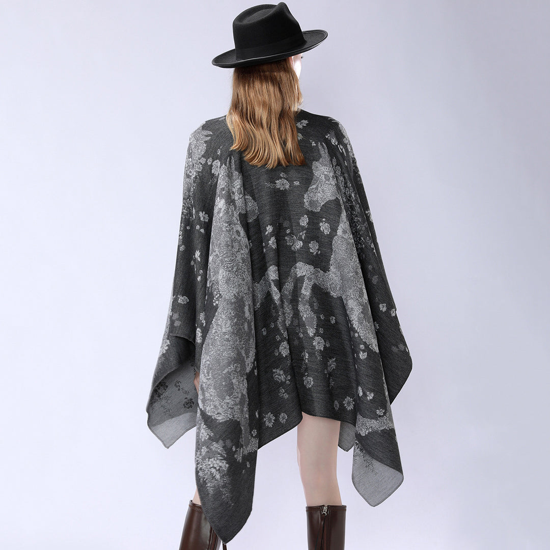 Women's oversized wrap poncho in kimono style with fine jacquard fabric Mune Fashion