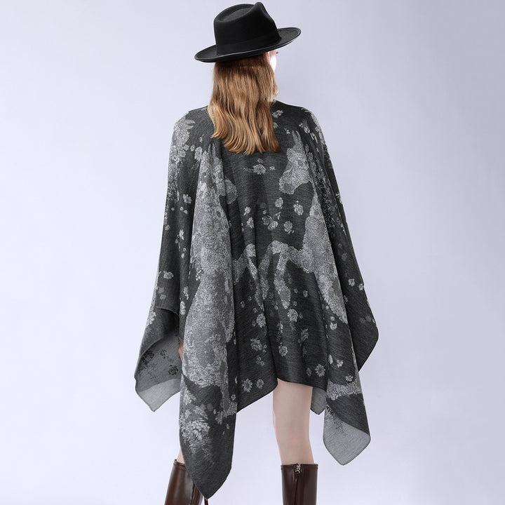 Women's oversized wrap poncho in kimono style with fine jacquard fabric Mune Fashion
