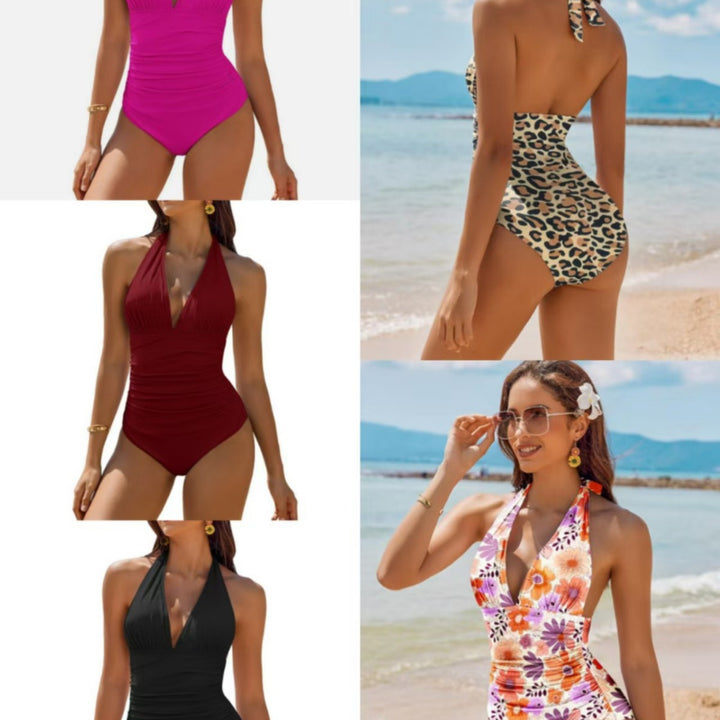 Women's Elegant Leo Swimsuit with Deep V-Neck Mune Fashion