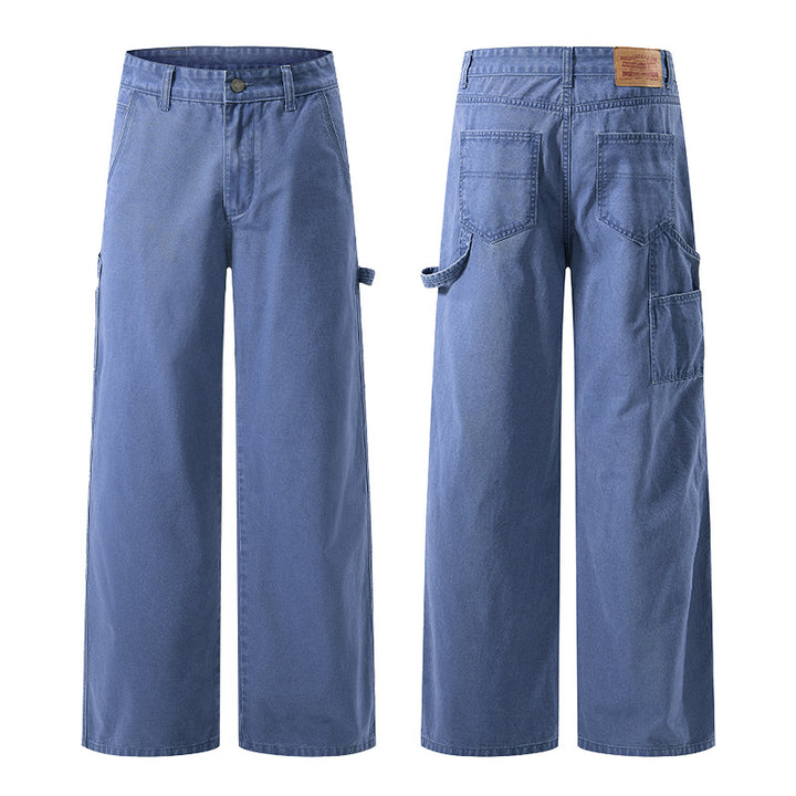 Men's Wide Utility Denim Pants with Carabiner Chain and Hammer Loop Mune Fashion