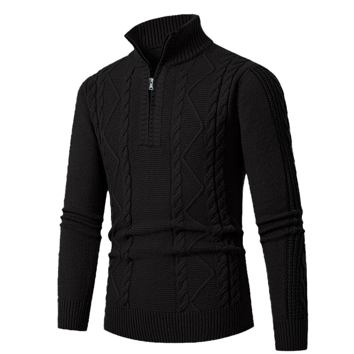 Men's Premium Cable Knit Half-Zip Pullover with High Collar and Texture Mix Mune Fashion