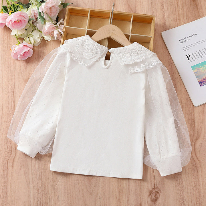 Girl blouse with romantic tulle sleeves and elegant lace accents Mune Fashion