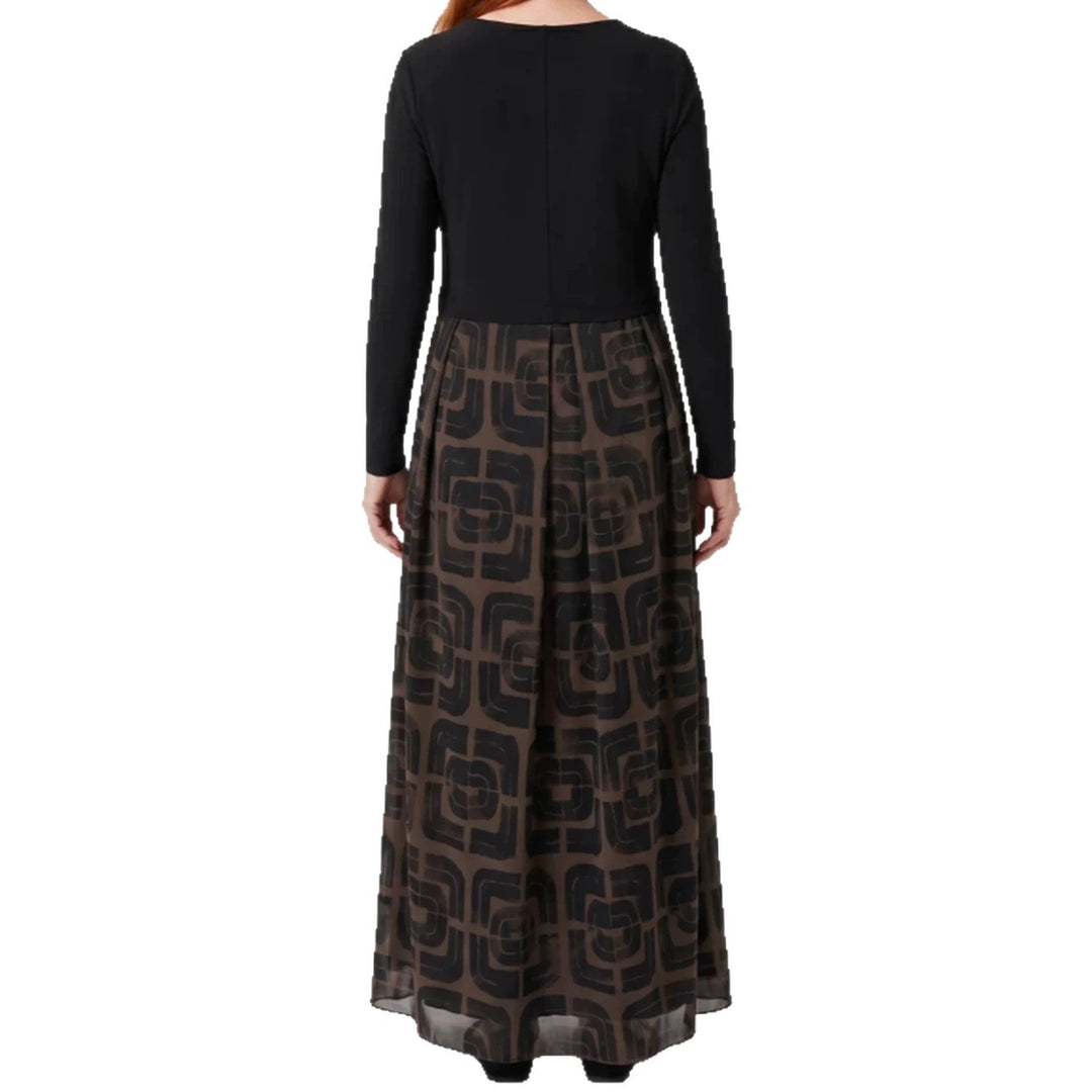 Ladies' V-neck Maxi Dress with Fitted Wrap Top and Transparent Patterned Overlay Skirt Mune Fashion