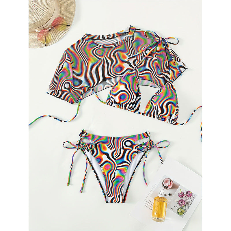 Women's Two-Piece Bikini Set with Transparent Crop Top and Elegant Lacing Details Mune Fashion