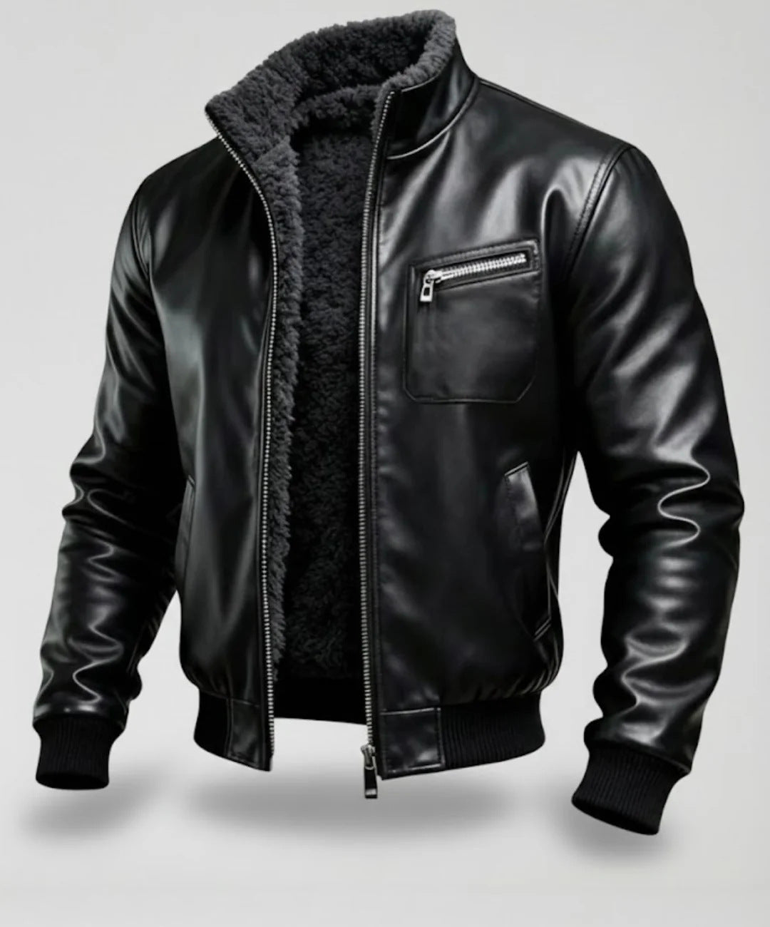 Men's leather jacket with lining