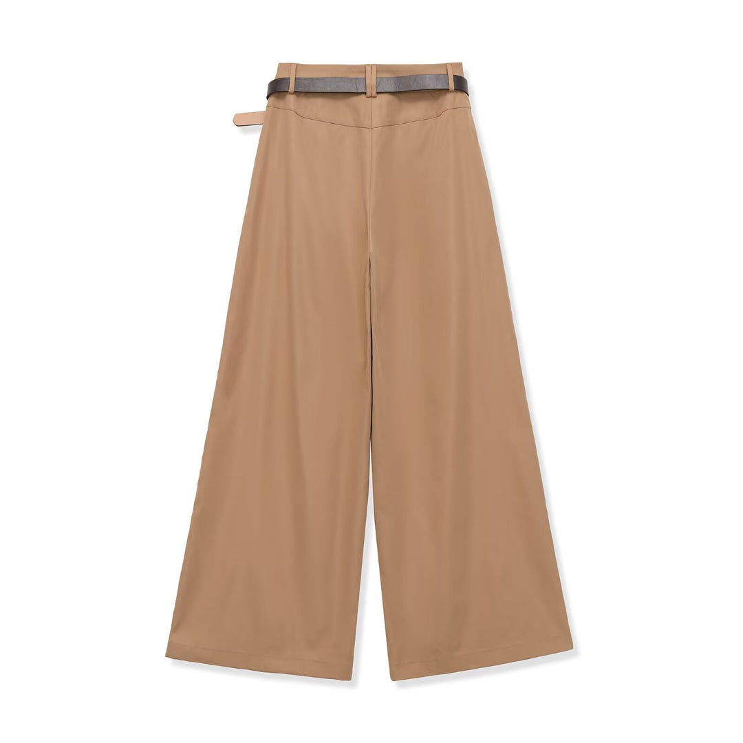 Women's culotte-inspired high-waist palazzo pants with crease and waist belt Mune Fashion