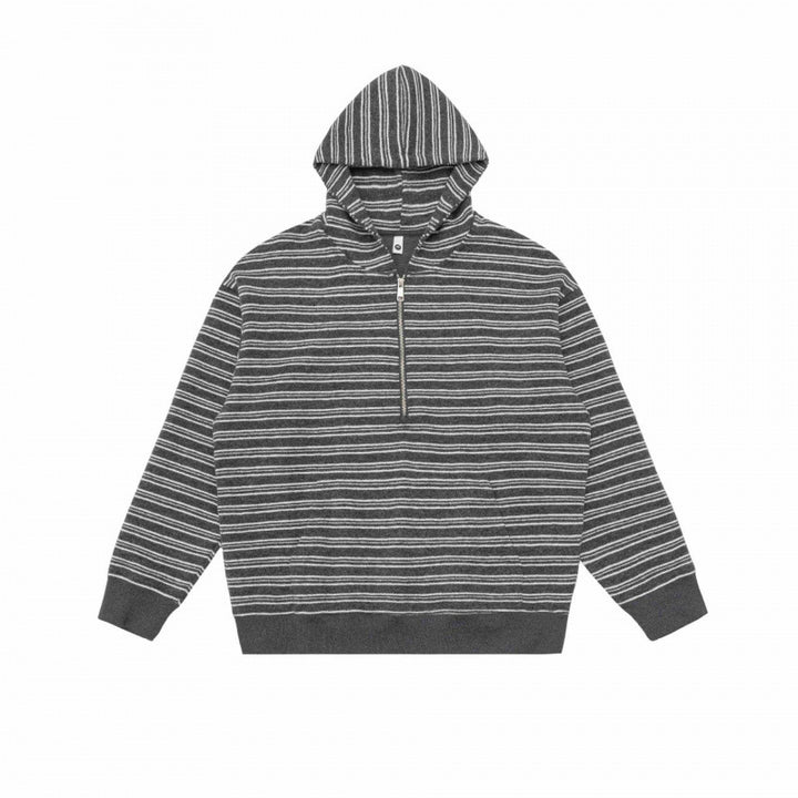 Unisex Oversize Hoodie with Half Zipper, Striped Pattern and Kangaroo Pocket Mune Fashion