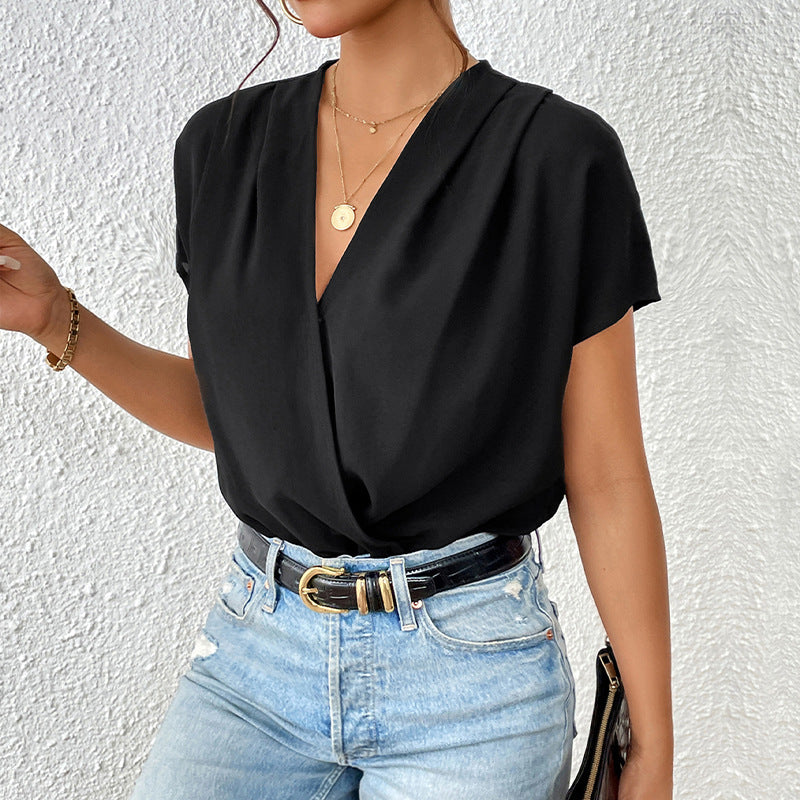 Ladies body with elegant wrap look and short sleeves Mune Fashion