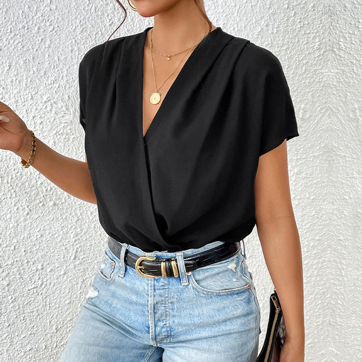 Ladies body with elegant wrap look and short sleeves Mune Fashion