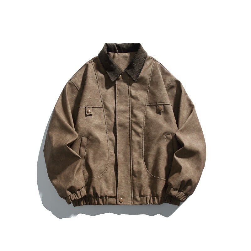 Men's Boxy Canvas Blouson Jacket with Cord Collar and Elastic Hem