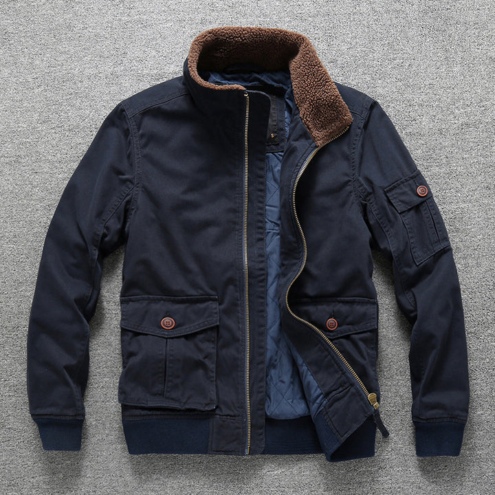 Men's Padded Utility Field Jacket with Teddy Collar and Multiple Pockets Mune Fashion