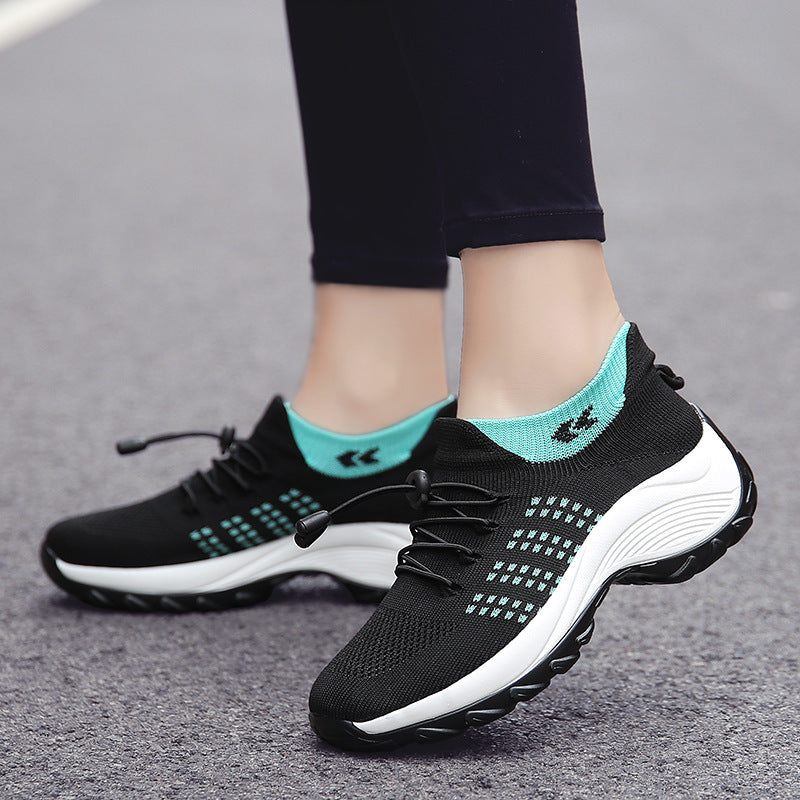 Women's knitted slip-on sneakers with quick lace, elastic shaft, and shock-absorbing platform sole Mune Fashion