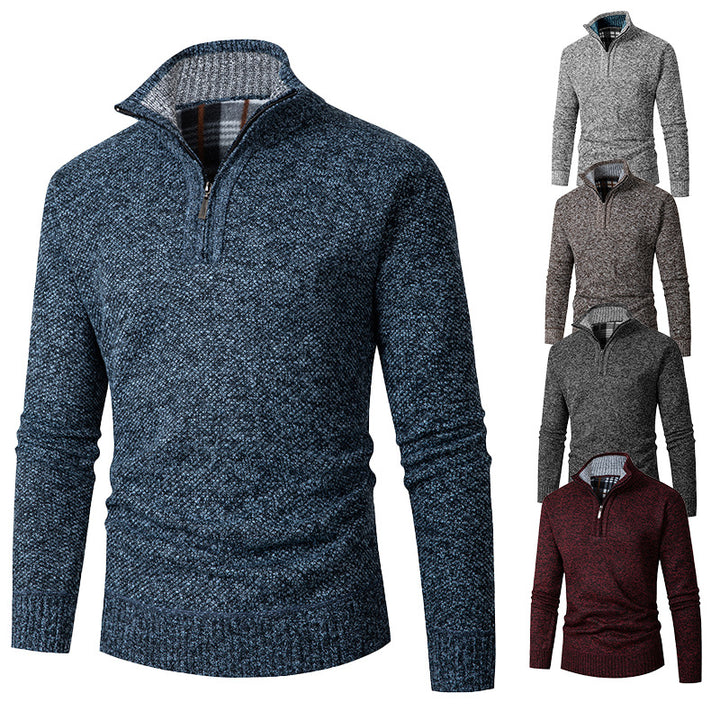 Men's Melange Structured Half-Zip Sweater with Thermo Inner Collar and Ribbed Hem Mune Fashion