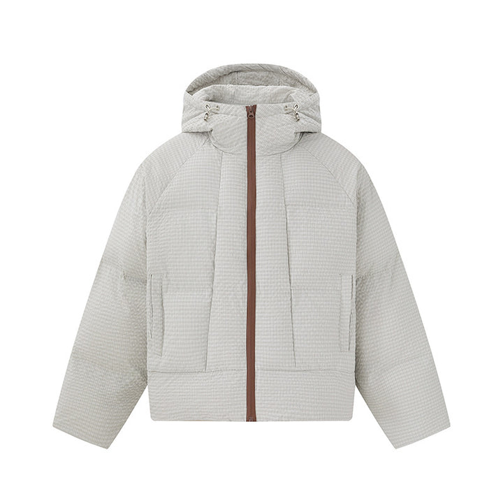 Unisex short-cut padded hoodie with fine check quilting Mune Fashion
