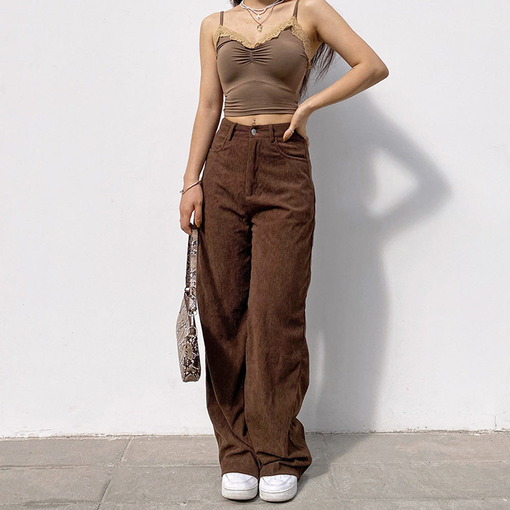 Women's high-waisted wide waistband pants in retro style Mune Fashion