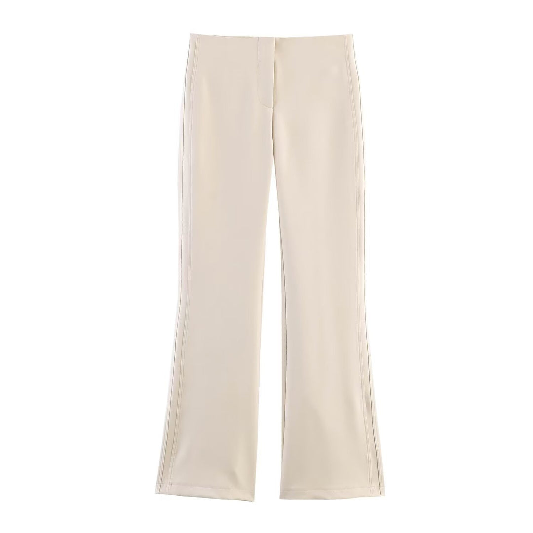 Women High-waisted Flared Trousers with Seam-Emphasized Sides and Stretch Mune Fashion