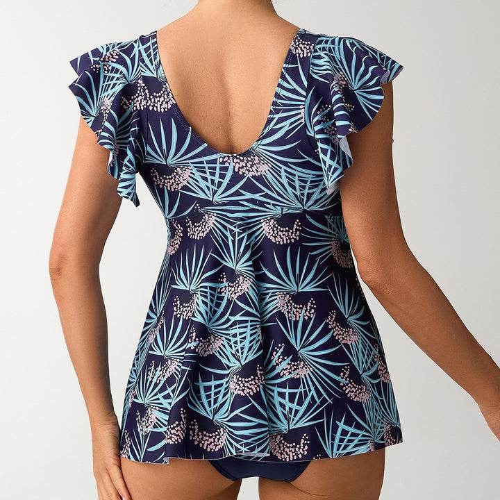 Women's Elegant Combination Swimsuit with Ruffles and Floral Pattern Mune Fashion