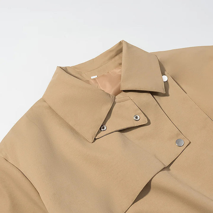 Women's tailored trench parka with tie belt, asymmetrical flap and large patch pockets Mune Fashion