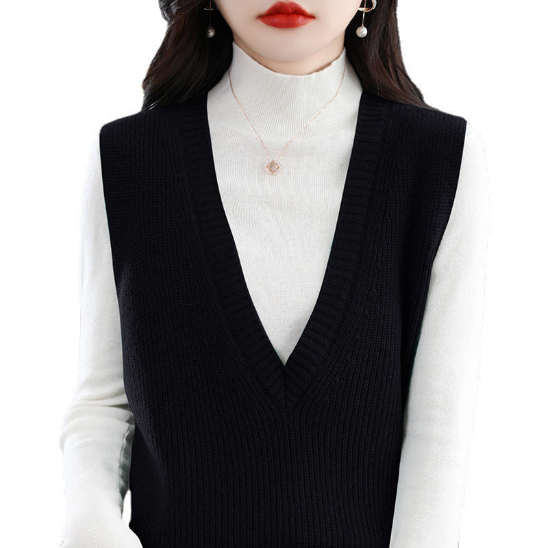 Women's Knit Long Vest with Deep V-Neck and Fine Rib Structure Mune Fashion