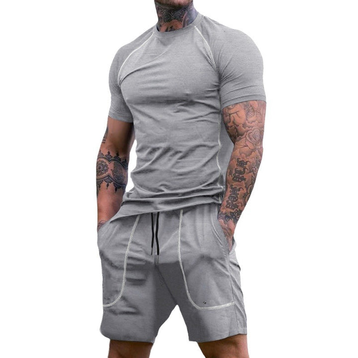 Men's a fitted leisure set made of elastic jersey with a short-sleeve shirt and drawstring shorts Mune Fashion