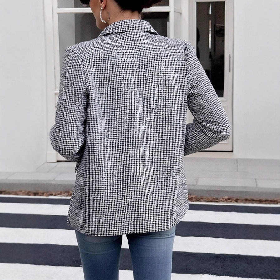 Women's Glencheck blazer in oversized cut with piped pockets and lightly padded shoulders Drune