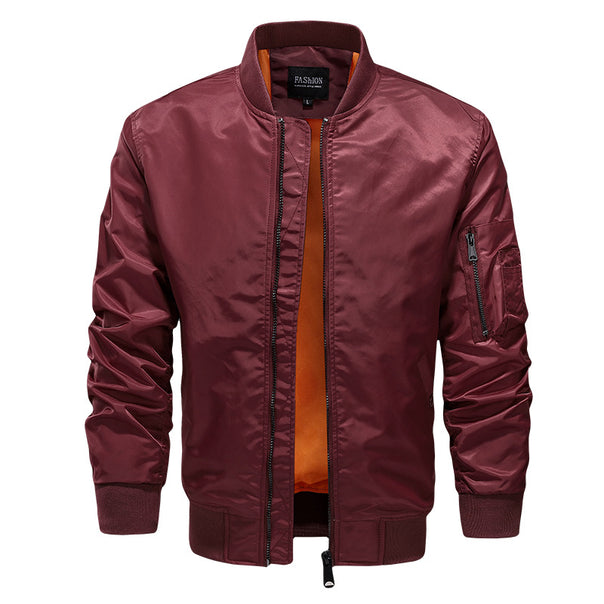 Men's lightweight nylon bomber jacket in MA-1 style with arm pocket and contrasting lining Mune Fashion