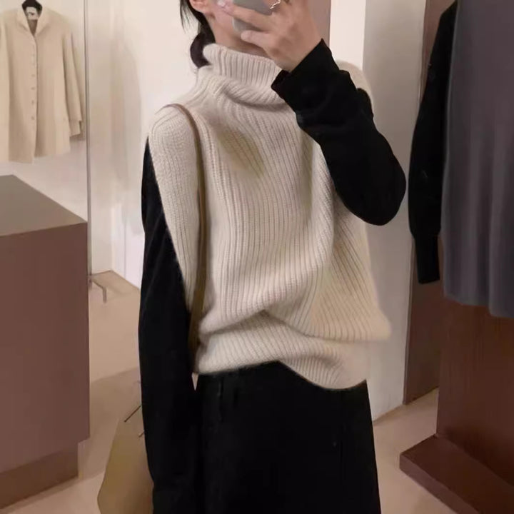Women’s Knit Sleeveless Vest with Roll Neck and Ribbed Texture Mune Fashion