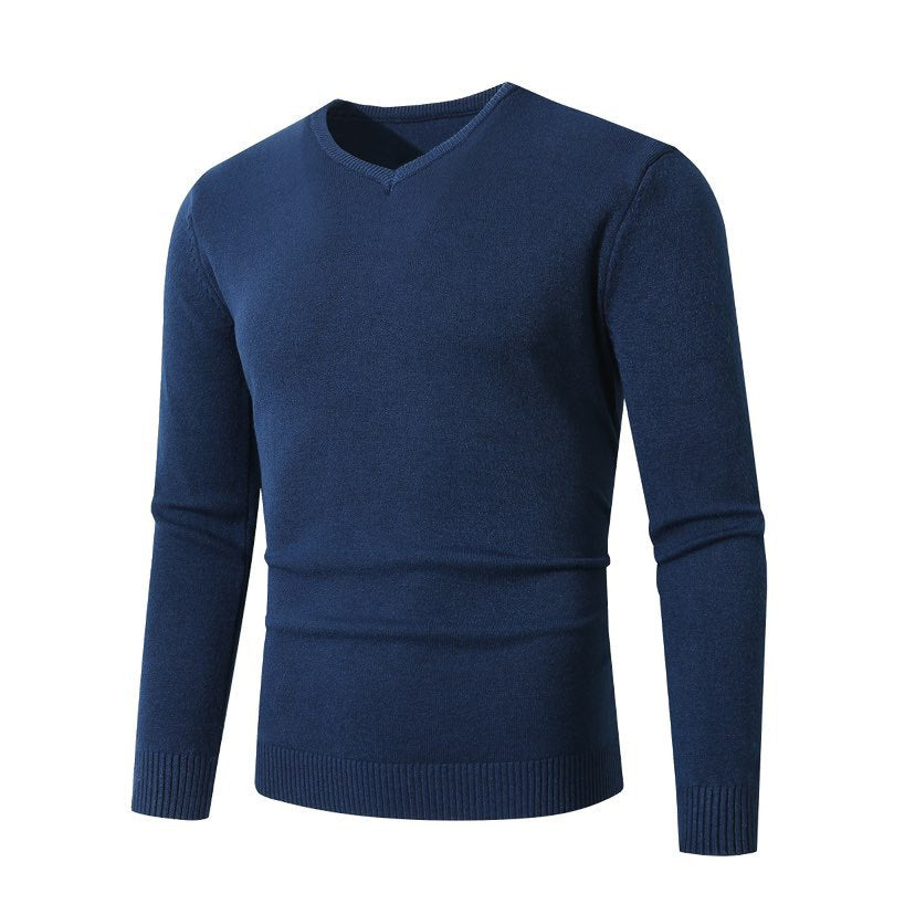 Men's Slim Fit Fine Knit V-Neck Sweater with Ribbed Cuff and Breathable Cotton Blend Mune Fashion