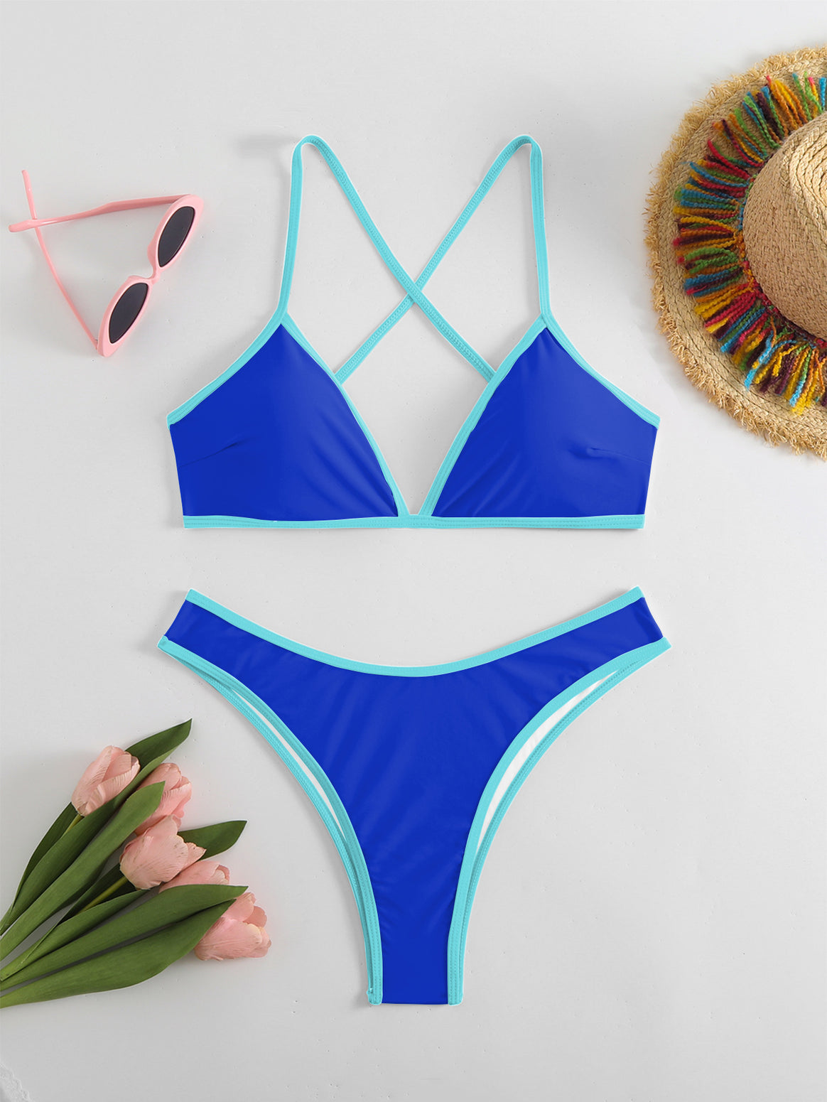 Ladies bikini set with stylish X straps and high-cut bottom Mune Fashion