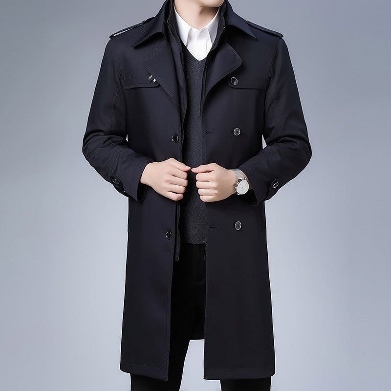 Men's classic water-repellent trench coat with double button row and epaulettes Mune Fashion