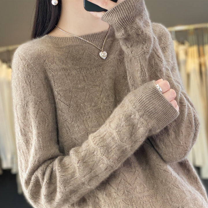 Women's Round Neck Fine Knit Sweater with Structured Yoke and Cashmere Look Mune Fashion