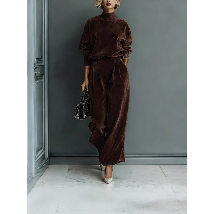 Women's Two-Piece Velvet Loungewear Set with Stand Collar and Pleated Palazzo Pants Mune Fashion